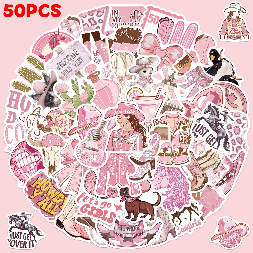 Laptop Accessories Aesthetic - 50PCS Pink Cowgirl Stickers Waterproof Vinyl